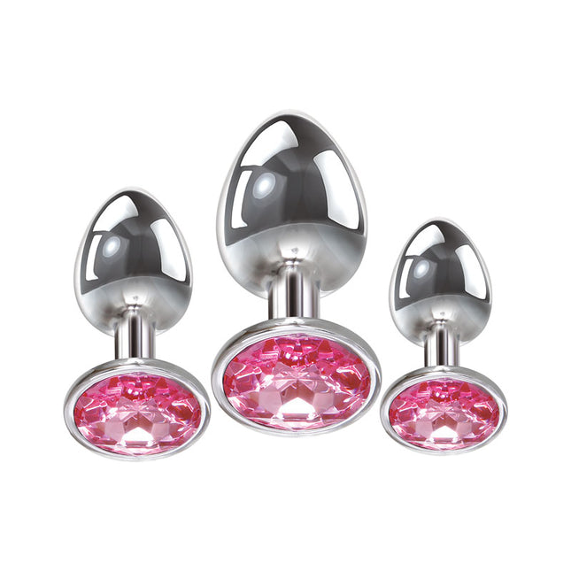 Adam & Eve Pink Gem Anal Plug Set - Metallic Butt Plugs with Gems - Set of 3
