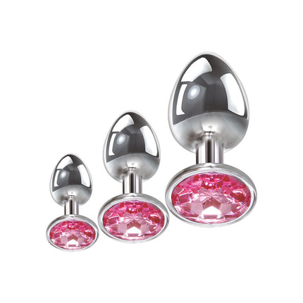 Adam & Eve Pink Gem Anal Plug Set - Metallic Butt Plugs with Gems - Set of 3