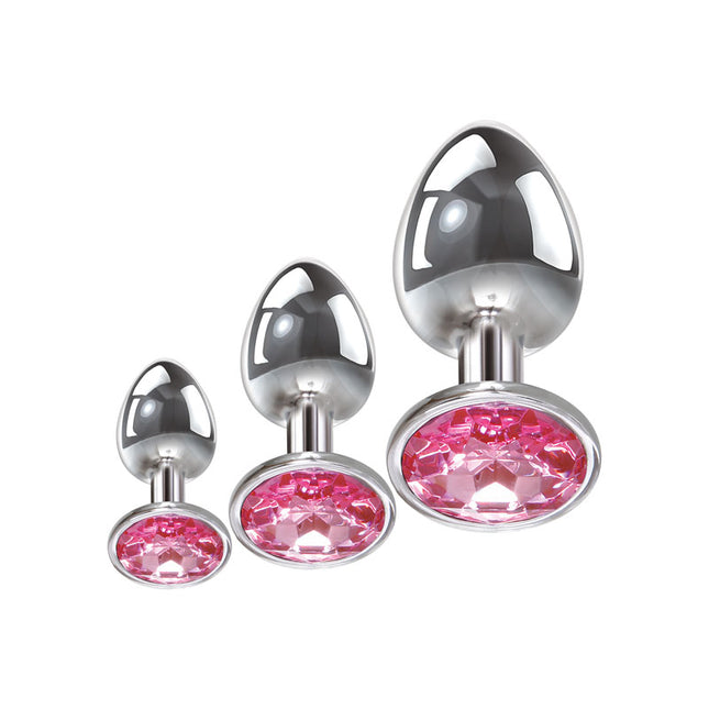 Adam & Eve Pink Gem Anal Plug Set - Metallic Butt Plugs with Gems - Set of 3