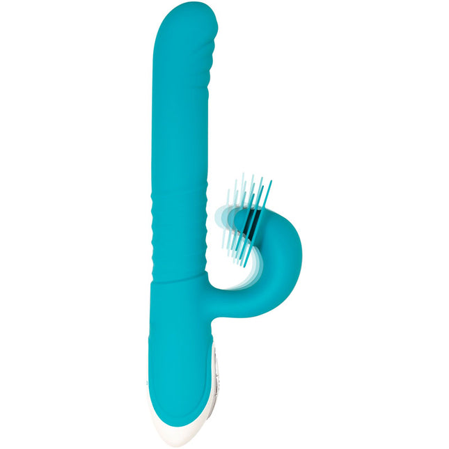 Evolved The Show Stopper Teal Thrusting Rabbit Vibrator Side Vibrating View