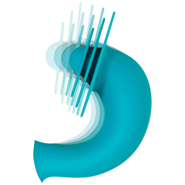 close up view of vibrating teal thrusting evolved vibrator