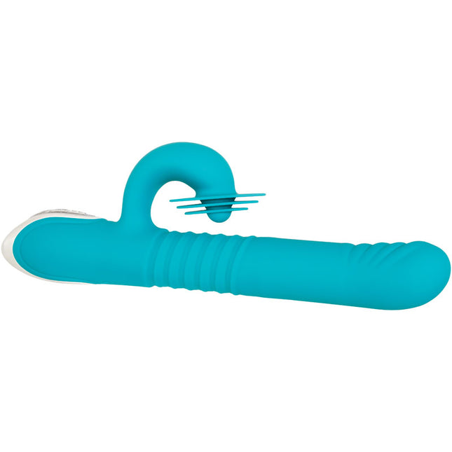 Evolved The Show Stopper Teal Thrusting Rabbit Vibrator Side Ground View