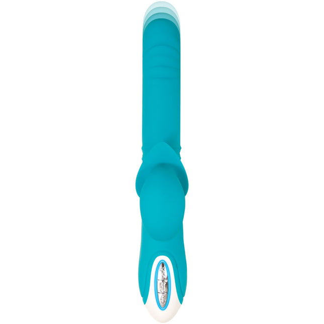 Rear View of Evolved The Show Stopper Teal Thrusting Rabbit Vibrator