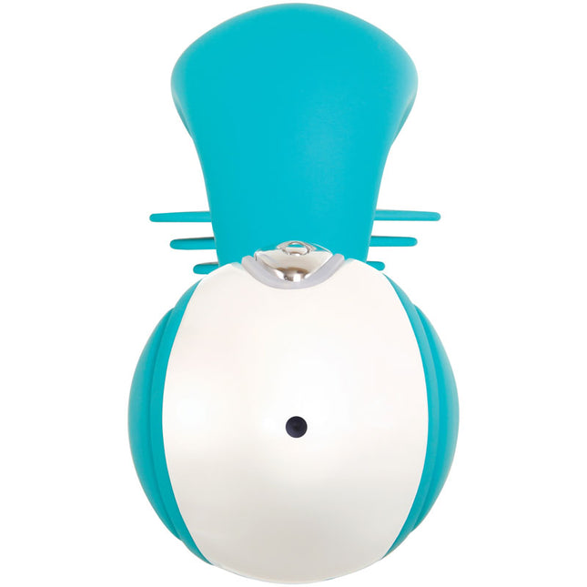 bottom close up view of Evolved The Show Stopper Teal Thrusting Rabbit Vibrator