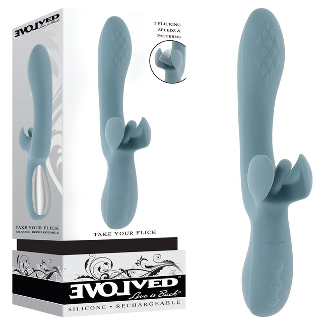 Evolved Take Your Flick Vibrator with Clitoral Stimulator