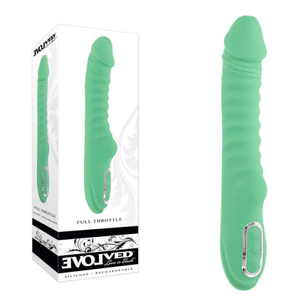 Evolved FULL THROTTLE - Mint Green Ribbed Vibrating Dildo