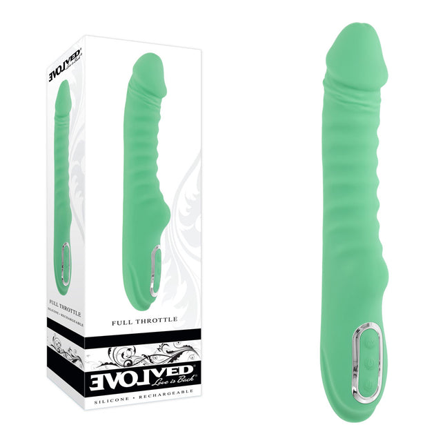 Evolved FULL THROTTLE - Mint Green Ribbed Vibrating Dildo