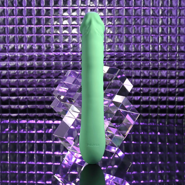 Evolved FULL THROTTLE - Mint Green Ribbed Vibrating Dildo