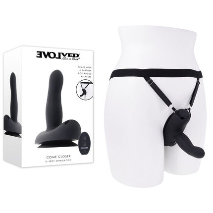Evolved COME CLOSER - Black Vibrating Strap-On with Remote