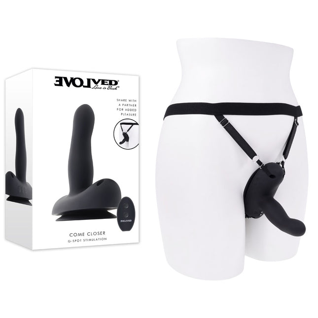 Evolved COME CLOSER - Black Vibrating Strap-On with Remote