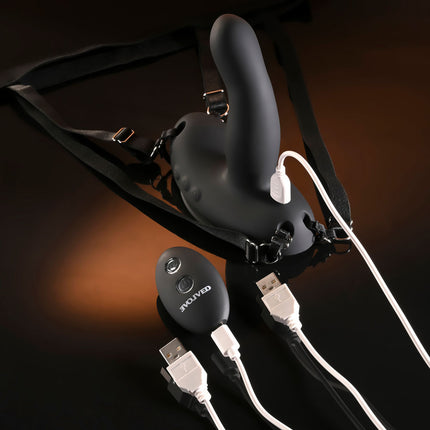 Evolved COME CLOSER - Black Vibrating Strap-On with Remote