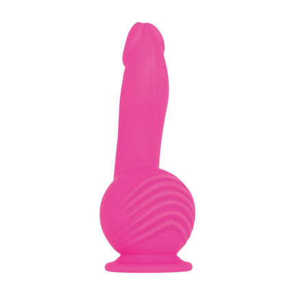 Rear view of Evolved Ballistic 7 Inch Pink Vibrating Dildo