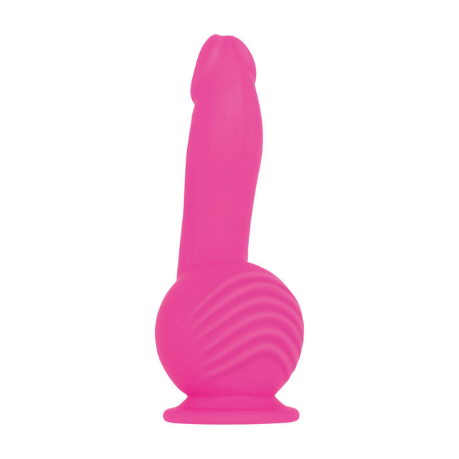Rear view of Evolved Ballistic 7 Inch Pink Vibrating Dildo