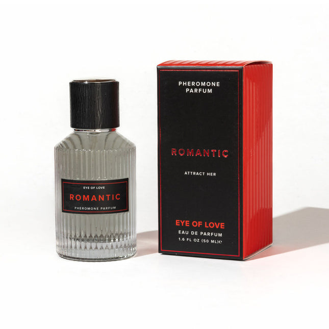 Eau de Parfum bottle and packaging with 'Romantic' label on a white background