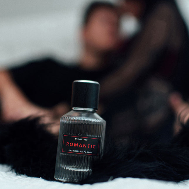 Bottle of 'Romantic' perfume with a blurred background