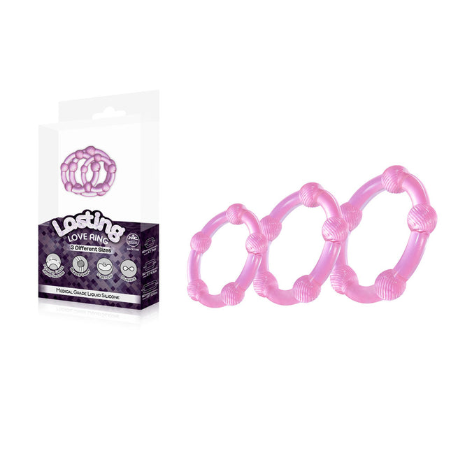 Lasting Love Pink Beaded Cock Rings - Set of 3