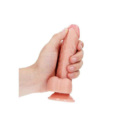 Female Hand holding 6 Inch Realistic Curved Dildo Sex Toy