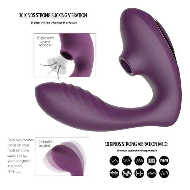 G Spot Clitoris Suction Vibrator Double Stimulation 10 Sucking Modes Diagram