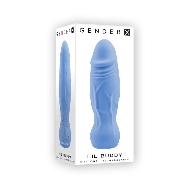 Gender X LIL BUDDY Light Blue Rechargeable Mini Bullet Vibrator Case Front View
