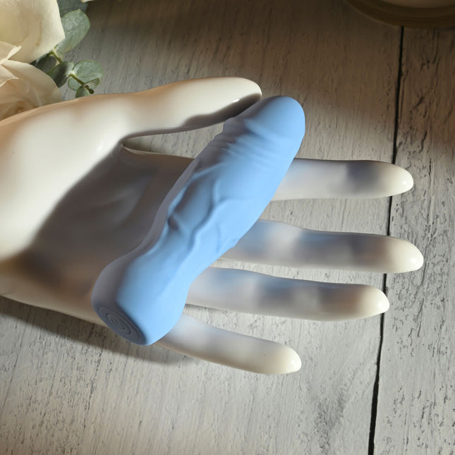 Manakin Hand Holding Gender X LIL BUDDY Light Blue Rechargeable Mini Bullet Vibrator
