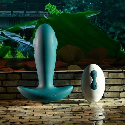 Gender X TUNNEL TAPPER Green Butt Plug with White Remote Control Front View