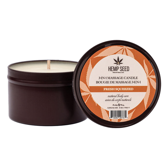 Hemp Seed 3-In-1 Massage Candle - Fresh Squeezed (Bitter Orange, Juicy Peach, Musk) Scented - 170 g