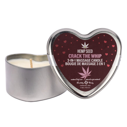EB Hemp Seed 3 in 1 Massage Heart Candle - Crack The Whip (Dew-Kissed Rose, Violet Petals, Warm Amber) - 113 g