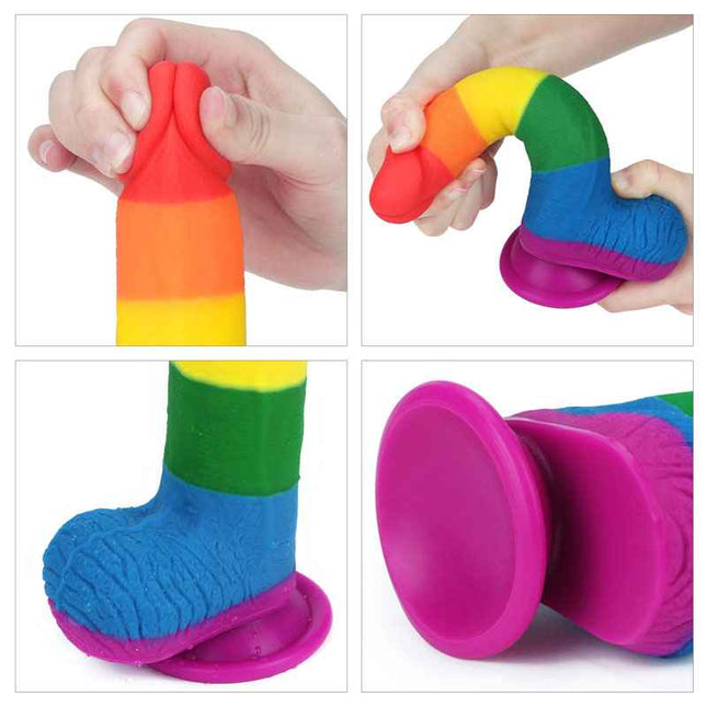 Hand squeezing Silicone Rainbow Dildo