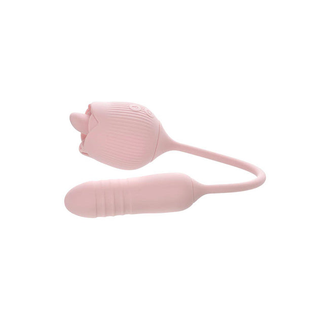 Adam & Eve THRUST & TICKLE - Pink Rose Flicker Vibrator with Thrusting Bullet