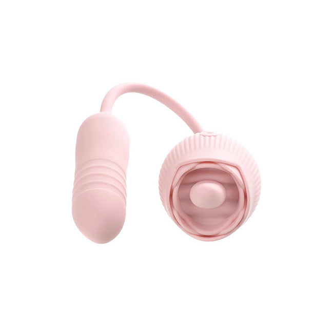 Adam & Eve THRUST & TICKLE - Pink Rose Flicker Vibrator with Thrusting Bullet