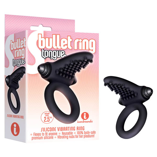 S-Bullet Ring Tongue - Black Vibrating Cock Ring
