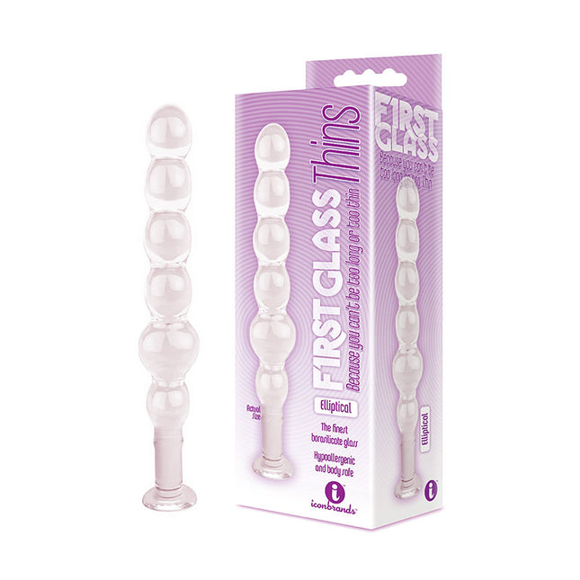 The 9's First Glass Thins Elliptical Anal Beads - Clear