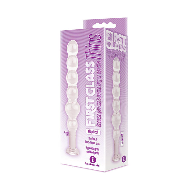 The 9's First Glass Thins Elliptical Anal Beads - Clear