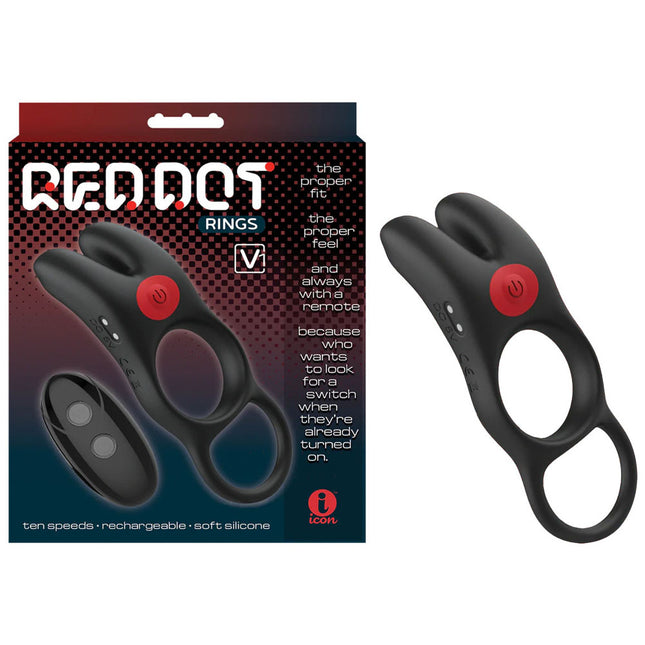 Red Dot Rings V1 - Black Vibrating Cock Ring with Remote