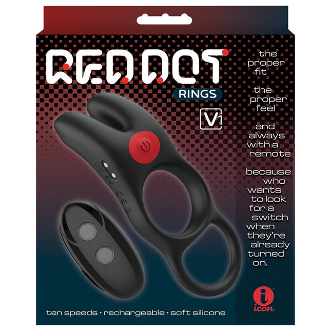 Red Dot Rings V1 - Black Vibrating Cock Ring with Remote