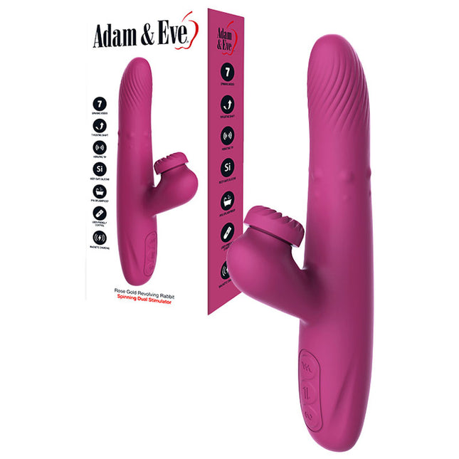 Adam & Eve ROSE GOLD REVOLVING Rabbit Vibrator Purple Spinning and Thrusting