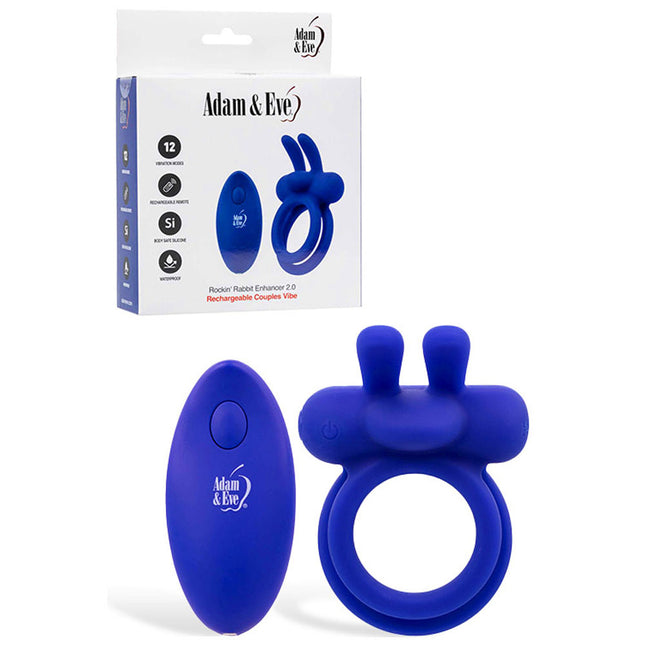 Adam & Eve ROCKIN RABBIT 2.0 - Blue USB Vibrating Cock Ring with Wireless Remote