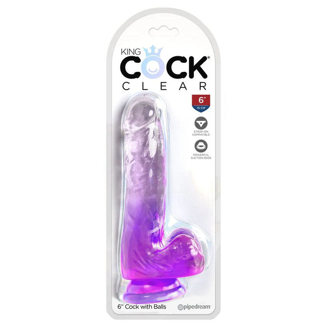 King Cock Clear 6'' Purple Realistic Dildo with Balls Box