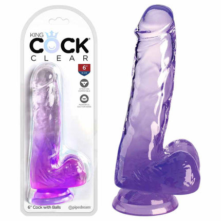King Cock Clear 6'' Purple Realistic Dildo with Balls Suction Cup