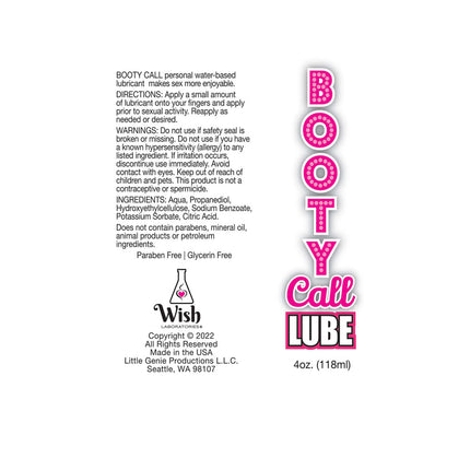 Booty Call Lube Water Based Lubricant - 120ml Bottle