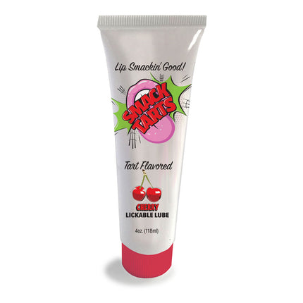 A tube of SMACK Tarts lubricant with a cherry flavor, white body with red flip-cap top, labeled 'Lip Smakkin' Good!'