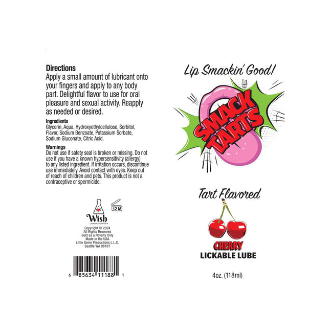 how to use directions for Smack Tarts Sour Cherry Flavoured Lubricant – 120ml Tube