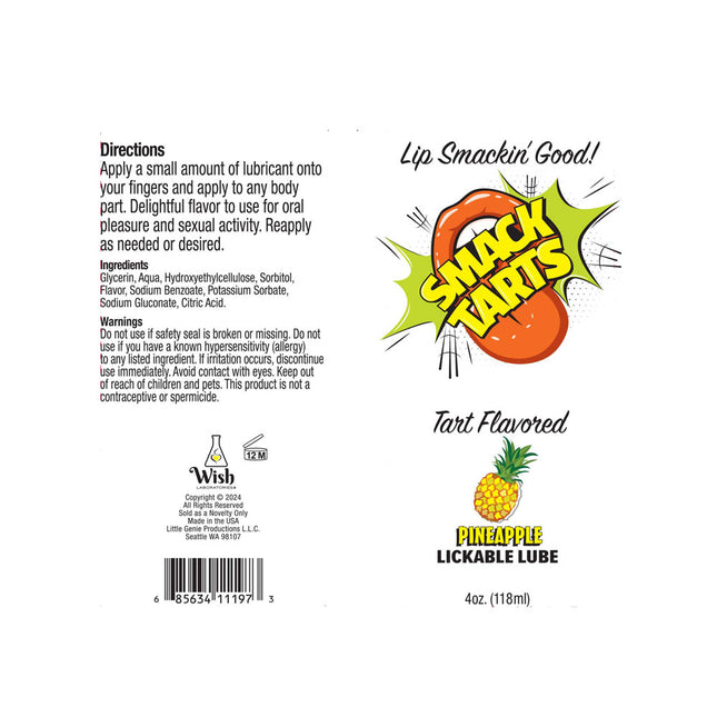 Smack Tarts Sour Pineapple Flavoured Lubricant – 120ml Tube how to use directions on a white background