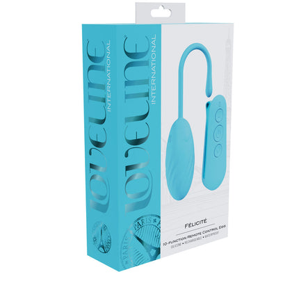 Blue remote control egg vibrator packaging with 'LOVELINE' branding on a white background