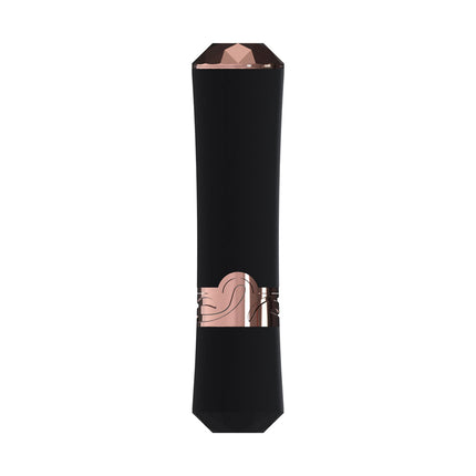 LOVELINE Dahlia Black/Red Lipstick Vibratort with rose gold accents on a white background
