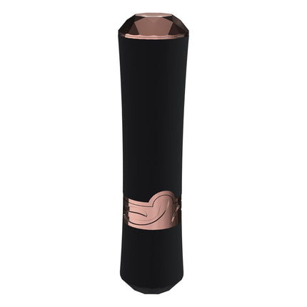 LOVELINE Dahlia Black/Red Lipstick Vibrator with rose gold accents on a white background