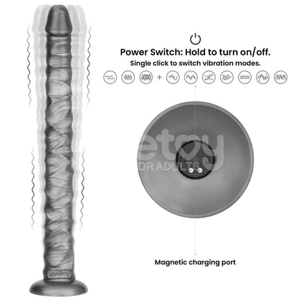 King Sized Vibrax Slider - Grey 16 Inch Vibrating Dildo