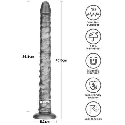 King Sized Vibrax Slider - Grey 16 Inch Vibrating Dildo