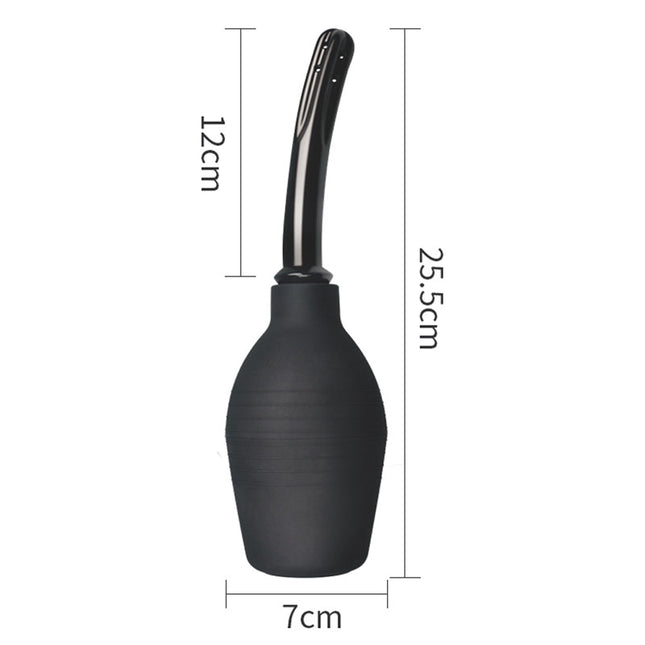 Bondage Fetish Deluxe Unisex Curved Douche - 310 ml Black Sizing Chart with 7cm Width, 25.5cm in Height