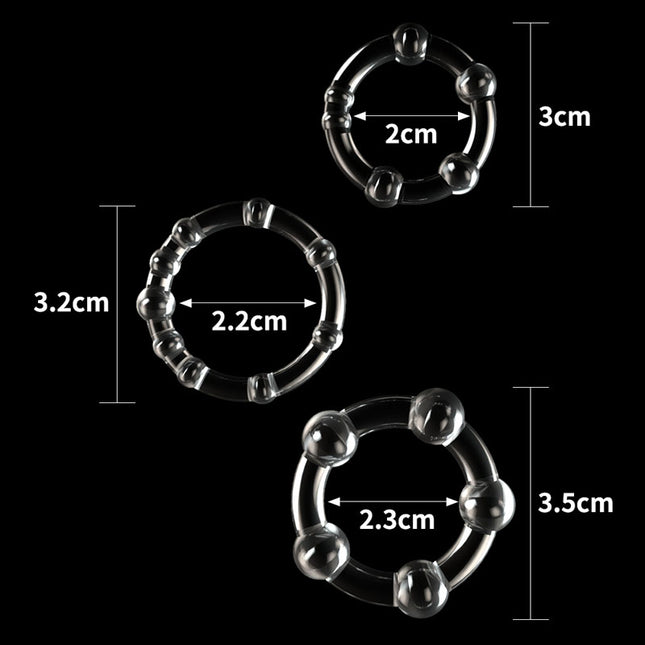 Power Plus Triple Beaded Clear Cock Rings - Set of 3